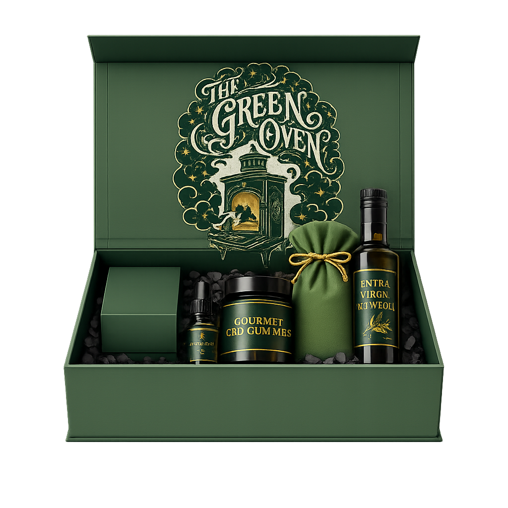 The Green Oven Co full bundle gift set with branded box and gold ribbon