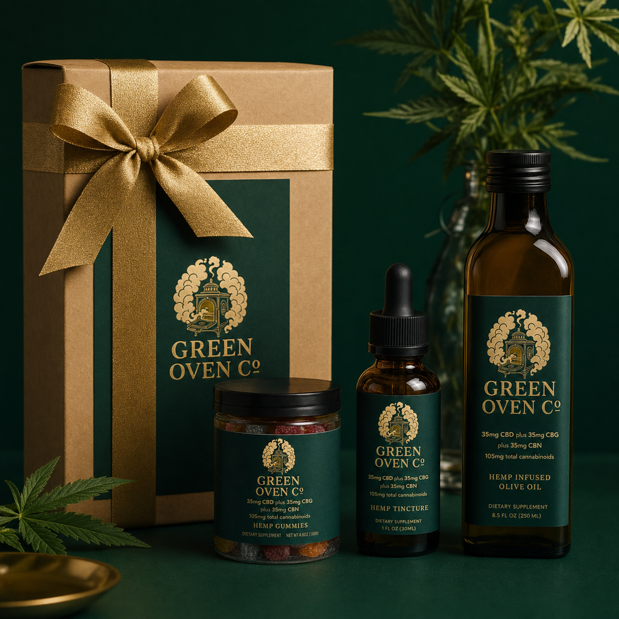 The Green Oven Co full bundle gift set with branded box and gold ribbon